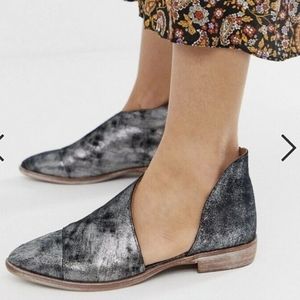 Free People Royale Metallic Leather Flats in Black Silver EUR 37 US 7